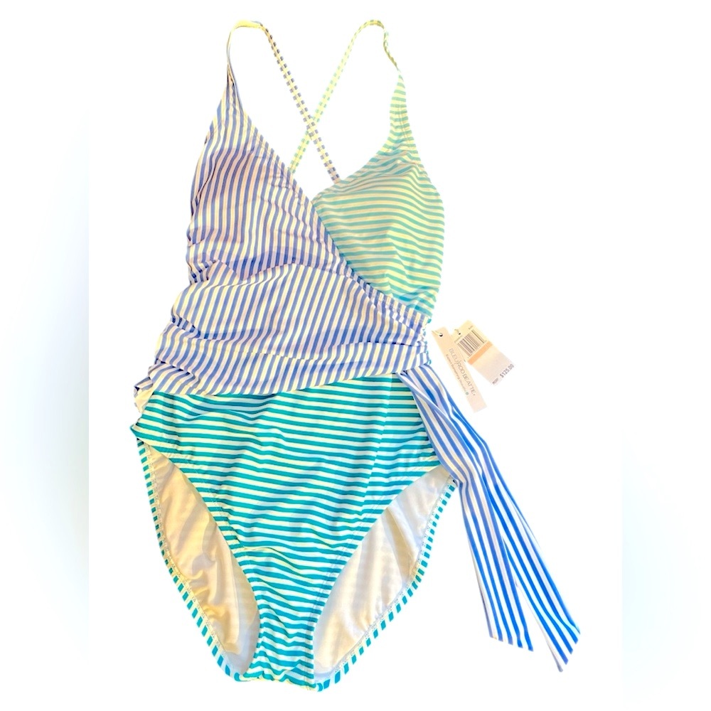 ⛱️ Bleu Rod Beattie Blue White Turquoise One Piece Swimsuit Women’s Sz 10 NWT ⛱️